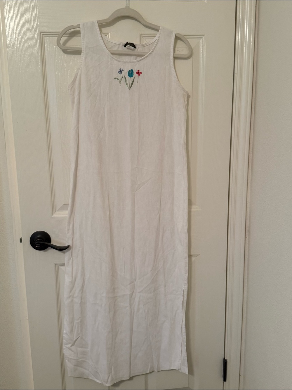Teddi White Sleeveless Maxi Dress with beautiful Embroidered Flowers vacation